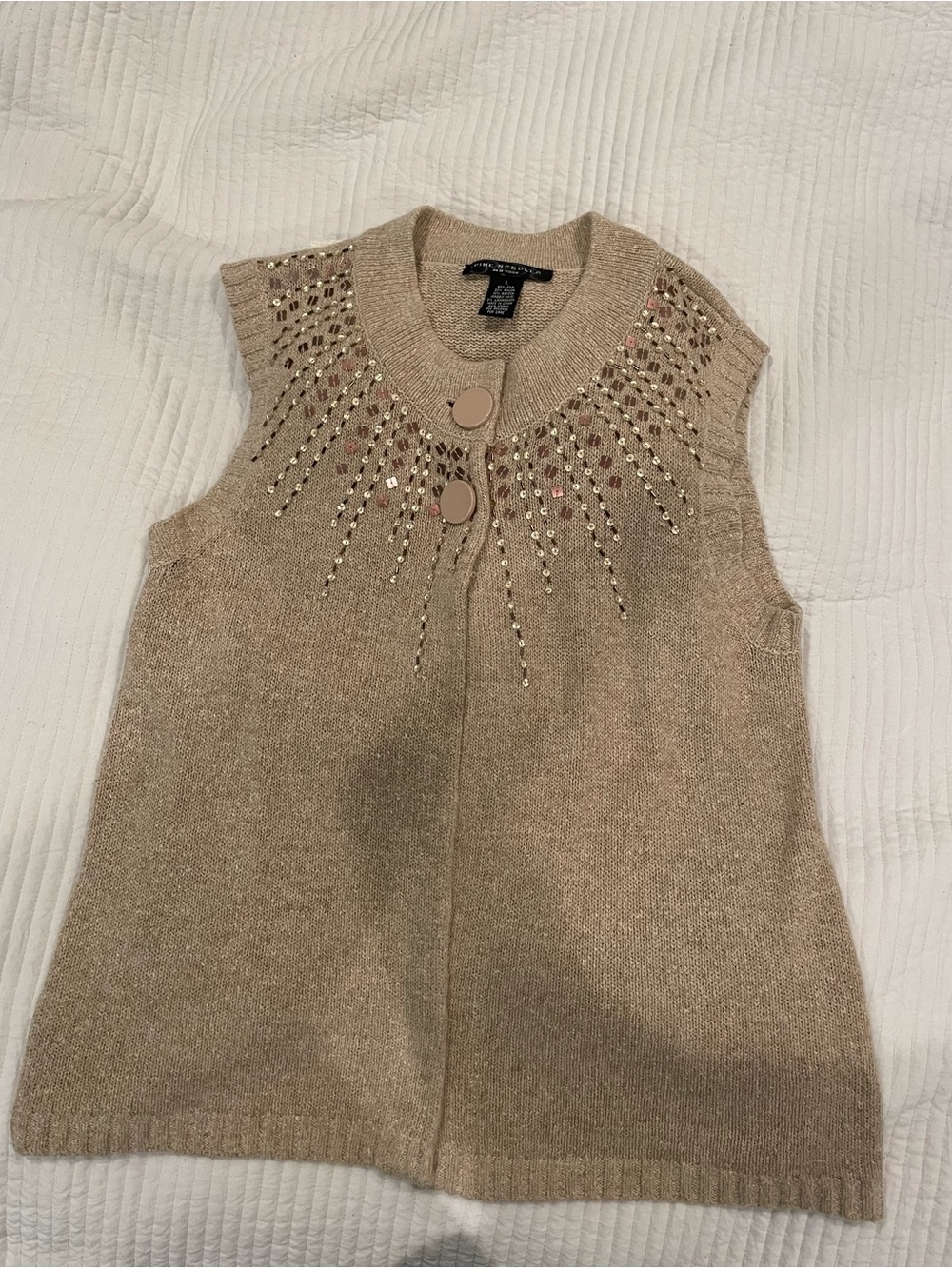 Needles Beige Silk Knit Shell with Decorative Trim